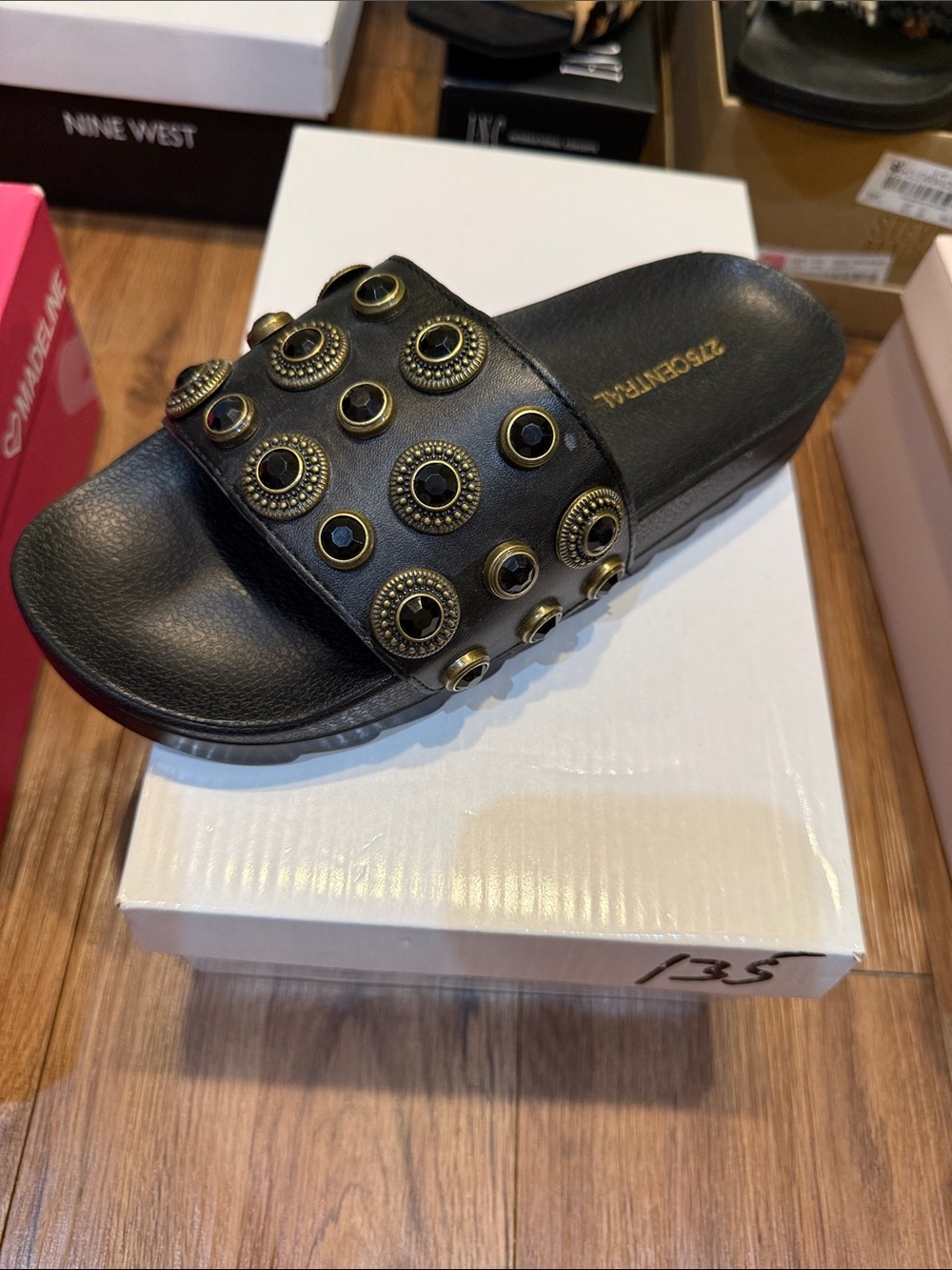 Carly Black Slide with Decorative Metal Studs